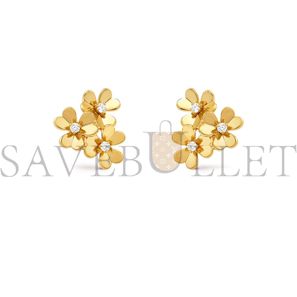 van cleef arpels frivole earrings, 3 flowers, mini model - yellow gold, Di*m*nd  vcarp2dv00